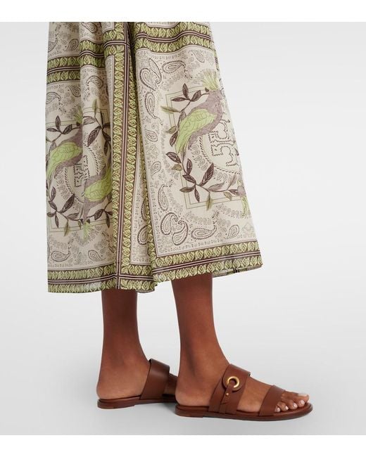 Tory Burch Natural Printed Silk And Cotton Midi Dress