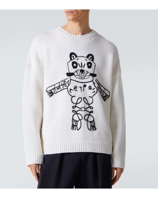 Loewe White X Louis Wain Embroidered Wool Sweater for men