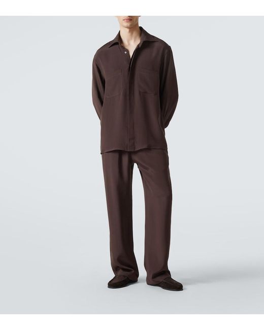 Saman Amel Brown Silk Wide-Leg Pants for men