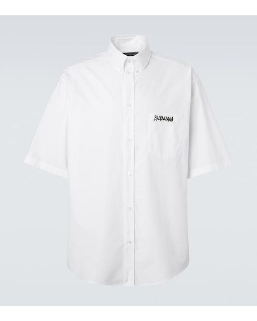 Balenciaga White Masking Tape Cotton Poplin Shirt for men