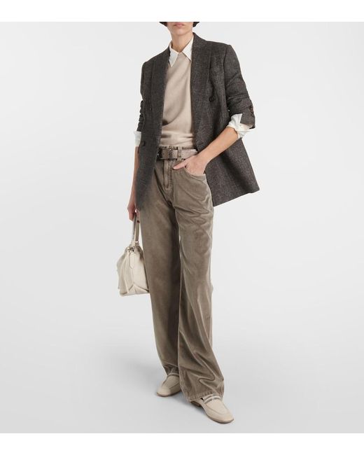 Brunello Cucinelli Gray Mid-Rise Cotton Velvet Straight Pants