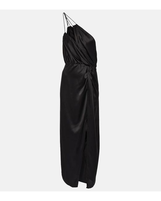 The Sei Black One-Shoulder Silk Midi Dress