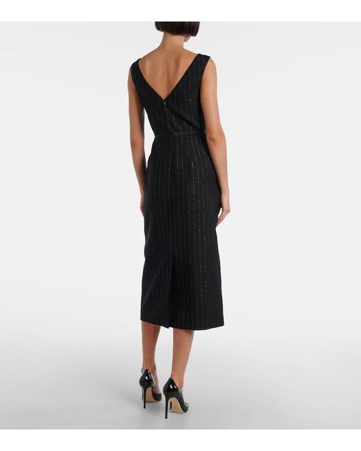 Erdem Black Pinstripe Wool Lame Midi Dress