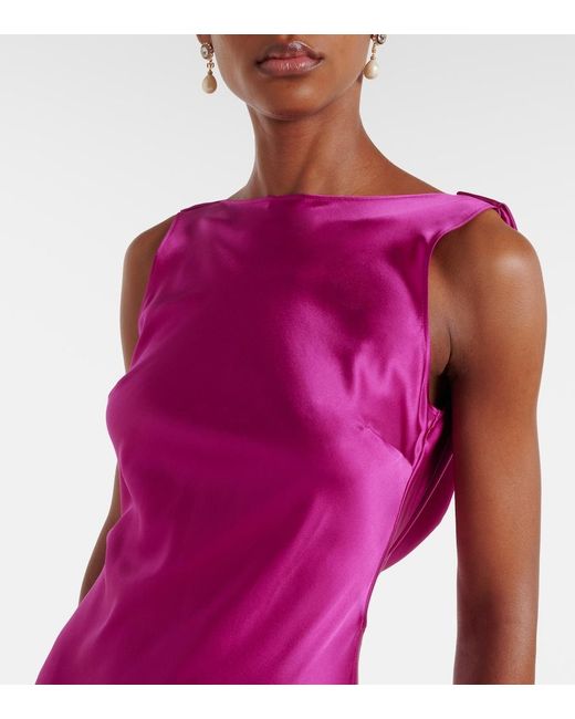 Nina Ricci Purple Open-Back Silk-Blend Satin Maxi Dress