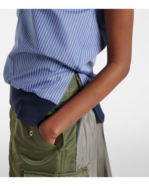 Sacai Blue Striped Cotton-Blend Top