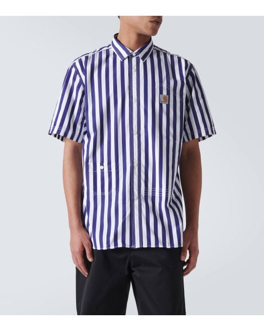 Junya Watanabe Blue X Carhartt Striped Cotton Bowling Shirt for men