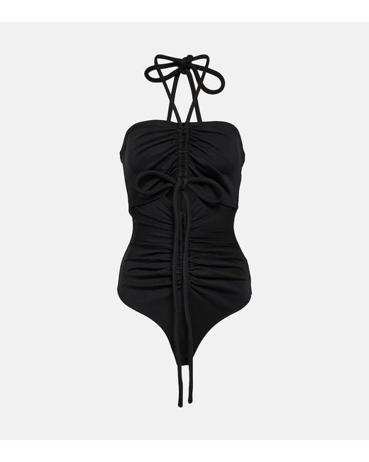 Proenza Schouler Black Compact Jersey Ruched Bodysuit