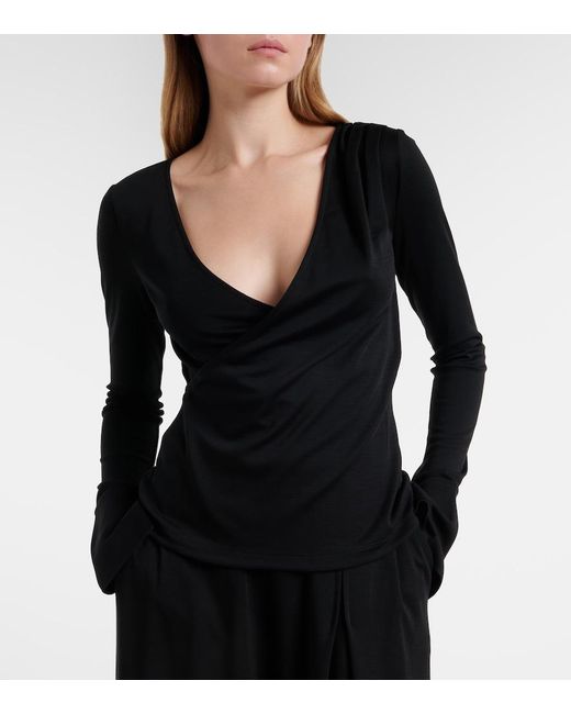 Max Mara Black Adagio Virgin Wool Wrap Top