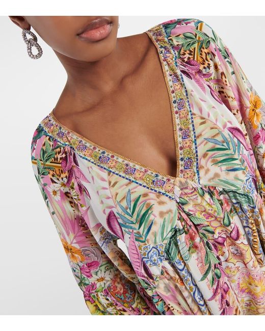 Camilla Multicolor Bedrucktes Minikleid aus Seiden-Crepe