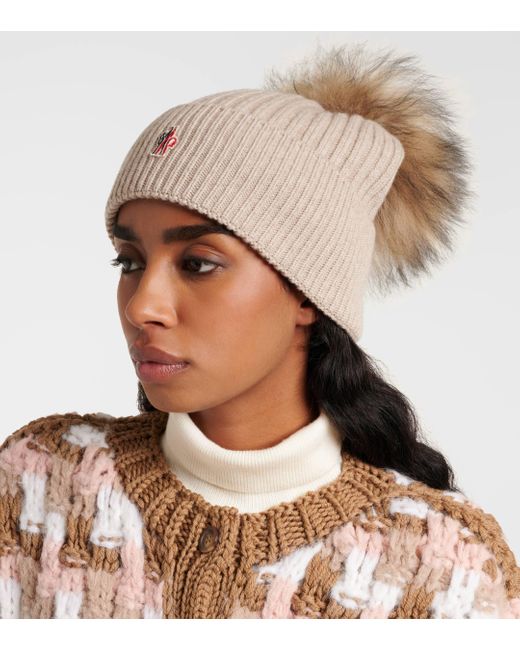 Moncler Natural Pompom Cashmere Beanie Hat