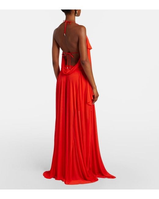 Loewe Red Paula's Ibiza Crepe Jersey Maxi Dress