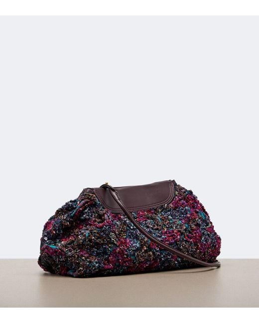 Dries Van Noten Purple Small Embellished Leather-Trimmed Clutch