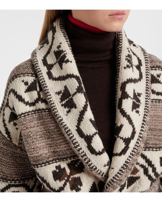 Polo Ralph Lauren Brown Jacquard Wool-Blend Wrap Cardigan