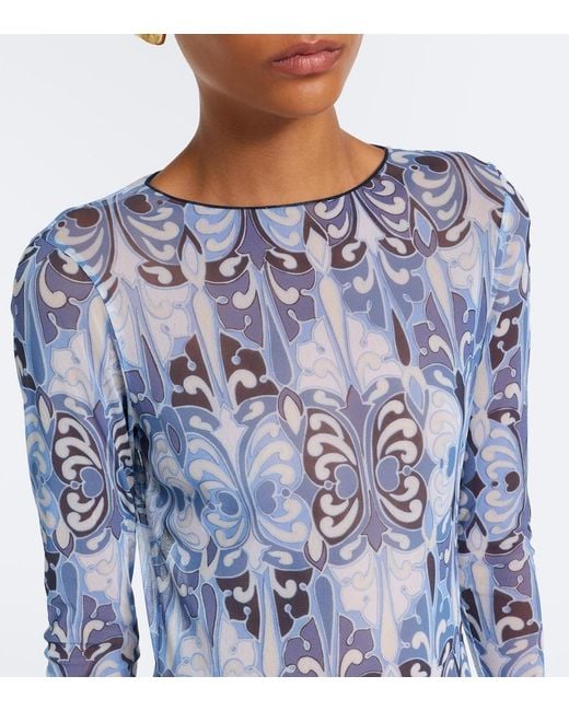 LaDoubleJ Blue Slinky Swing Printed Midi Dress