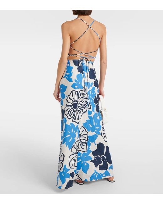 Vestido largo Garcia de lino floral Faithfull The Brand de color Blue