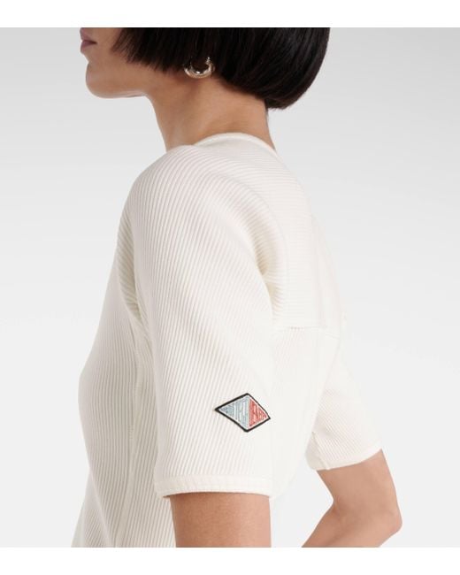 Bottega Veneta White Ribbed-knit Cotton-blend Jersey Top