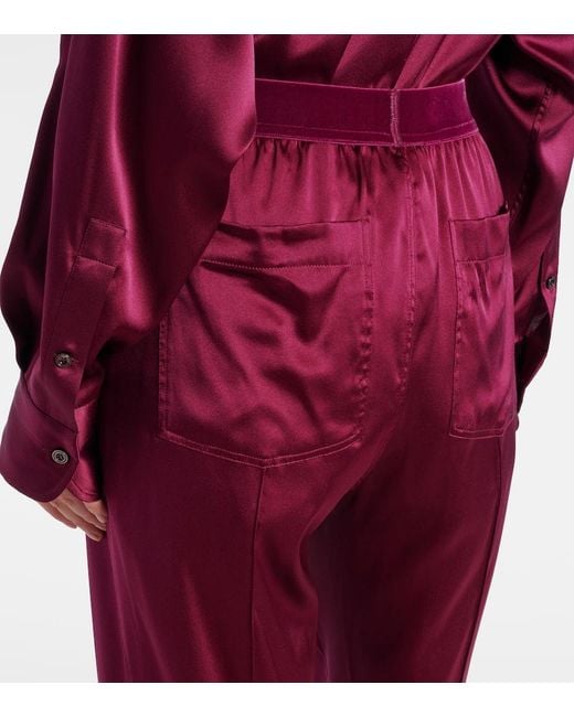Tom Ford Red Silk-Blend Satin Wide-Leg Pants
