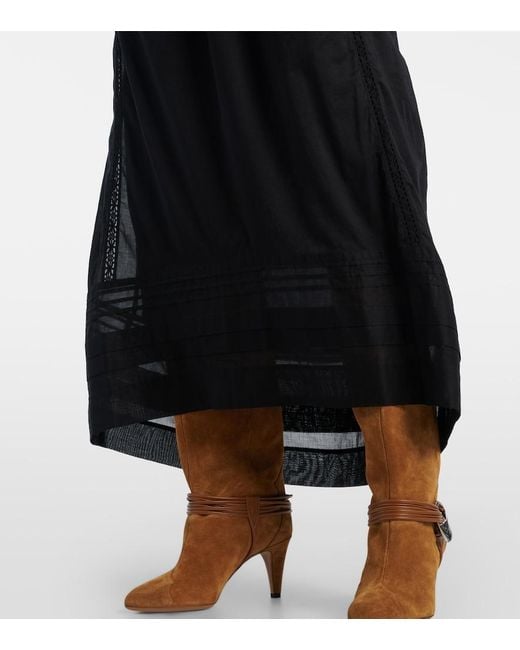 Isabel Marant Black Gisela Lace-Trimmed Cotton Maxi Dress