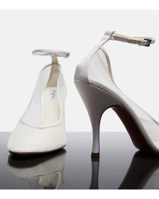 Alaïa White Grosgrain-Trimmed Mesh Pumps