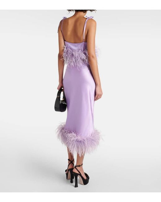 Miu Miu Purple Feather-Trimmed Logo Satin Crop Top