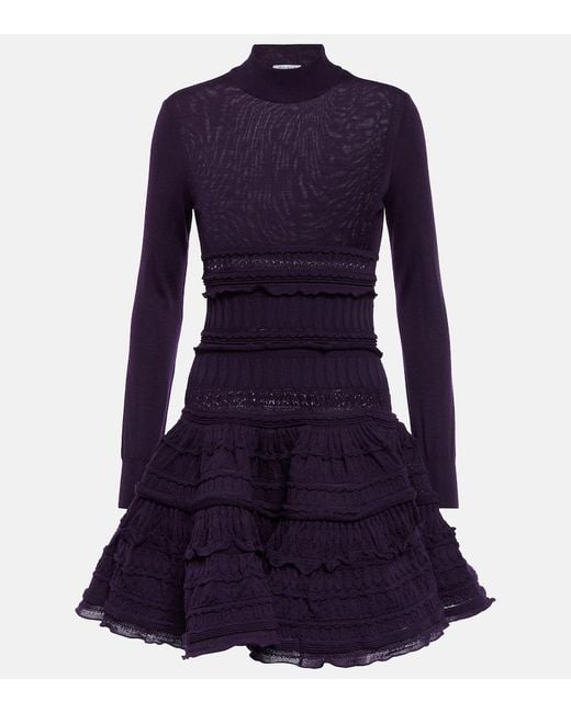 Alaïa Blue Alaia Ruffle Virgin Wool Minidress