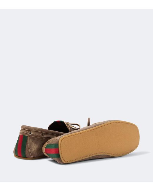 Gucci White Web Stripe Leather Boat Shoes for men