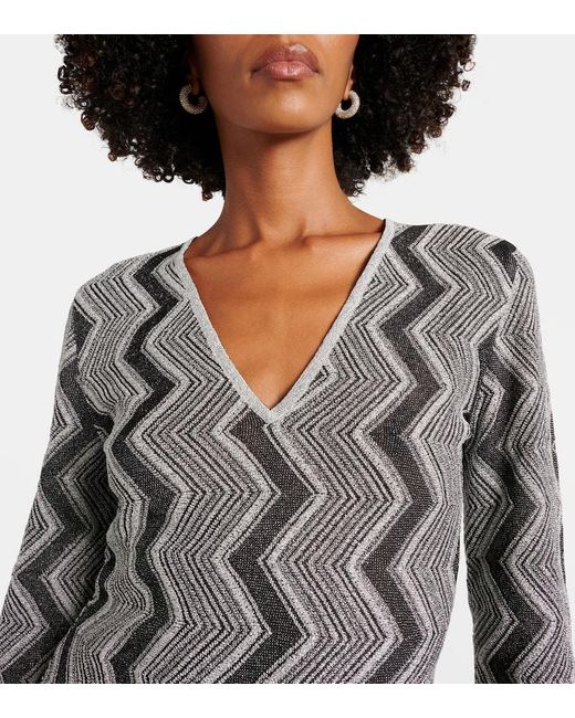 Missoni Gray Zig Zag Metallic Knit Sweater