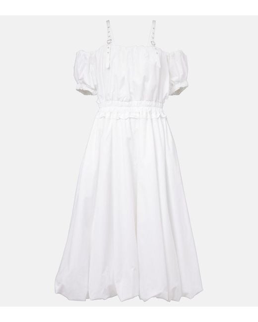 Noir Kei Ninomiya White Off-Shoulder Cotton Poplin Midi Dress