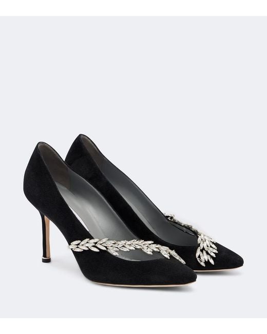 Balenciaga Black X Manolo Blahnik Embellished Suede Pumps