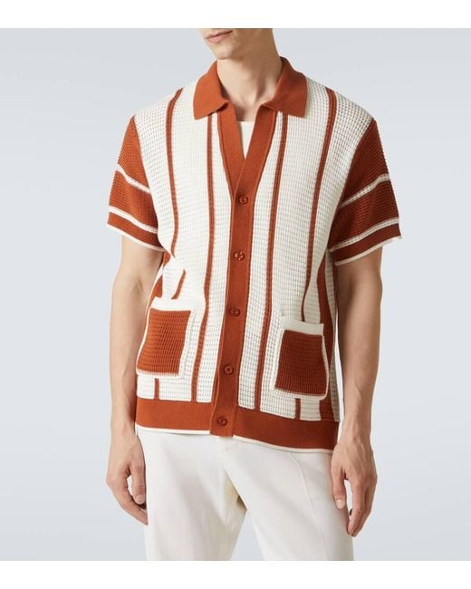 Frescobol Carioca Red Fabricio Crochet Cotton Shirt for men