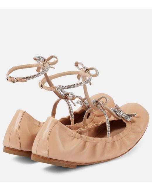 Rene Caovilla Pink Caterina Bow-Detail Leather Ballet Flats