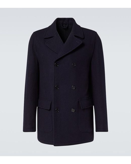 Thom Sweeney Blue Double-Breasted Peacoat for men