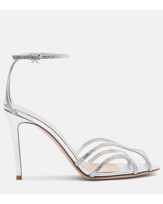 Gianvito Rossi White Isabel 95 Embellished Suede And Pvc Sandals