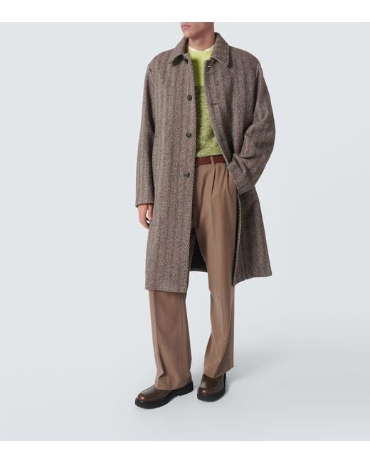Dries Van Noten Brown Wool Tweed Overcoat for men