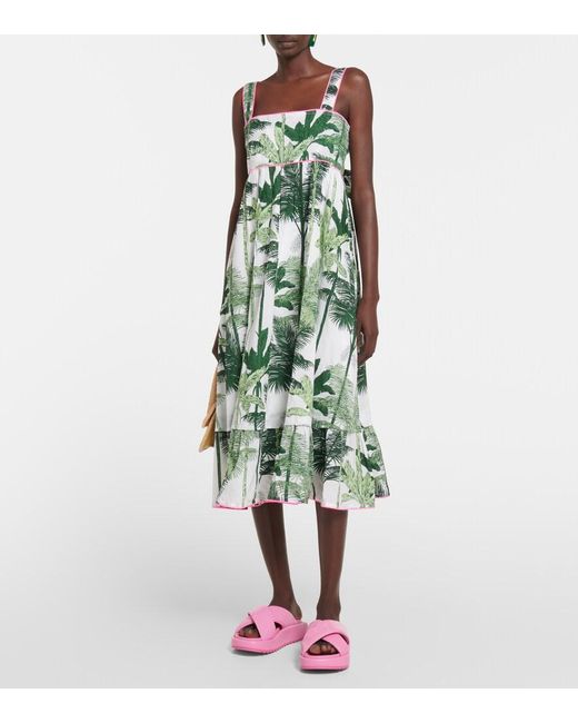 Juliet Dunn Green Printed Cotton Midi Dress