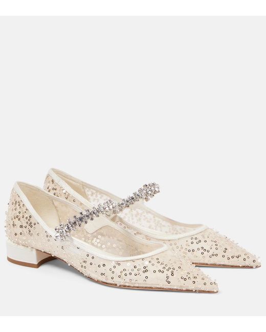 Jimmy Choo White Bing Embellished Pumps