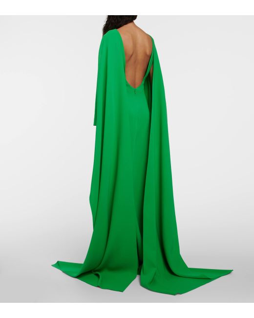 Oscar de la Renta Green Cape-detail Silk-blend Kaftan