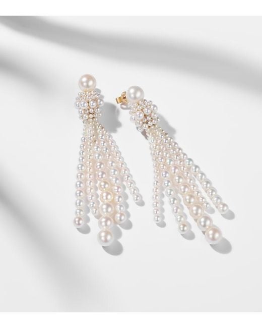 Sophie Bille Brahe White Colonna Grande 14Kt Earrings With Pearls