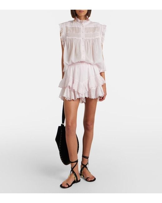 Isabel Marant White Dersia Embroidered Ruffled Cotton Blouse