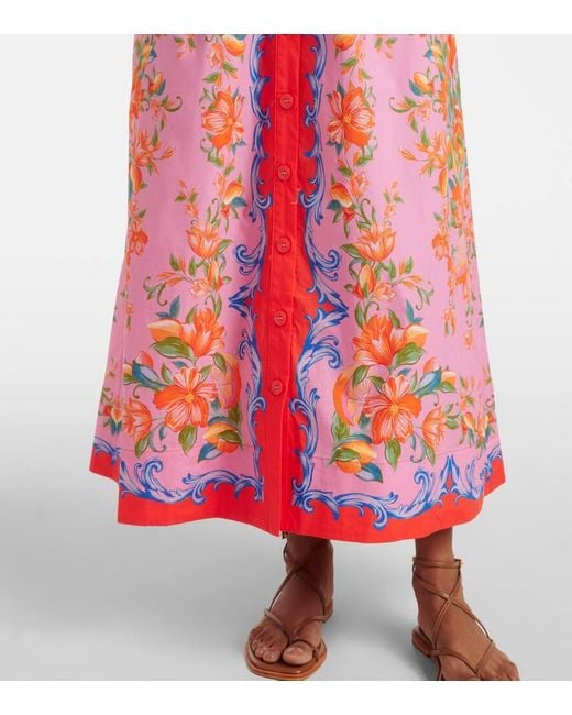 Farm Rio Red Sicily Flowers Cotton Shirt Dress