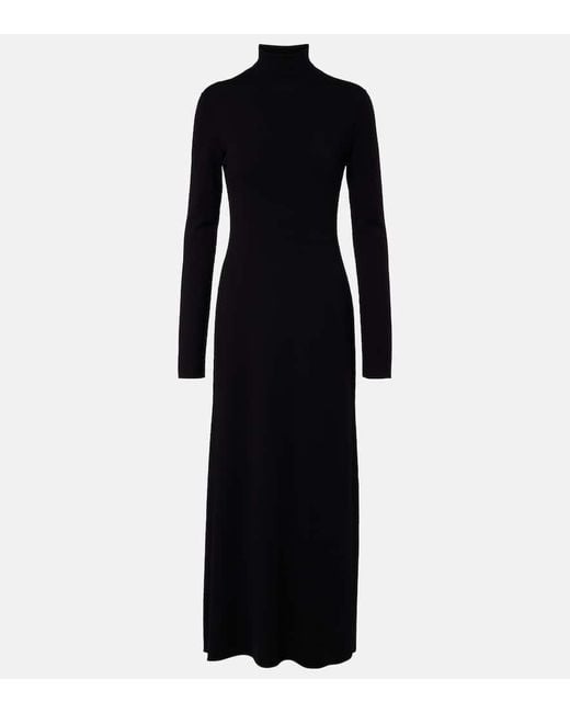 The Row Black Leoline Turtleneck Virgin Wool Maxi Dress