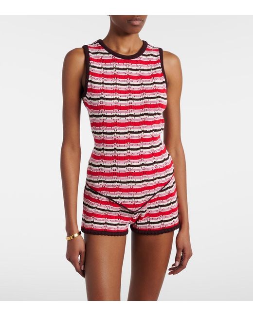The Attico Red Striped Crochet Cotton Top