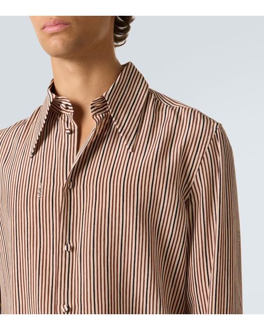 Valentino Brown Striped Silk Shirt for men