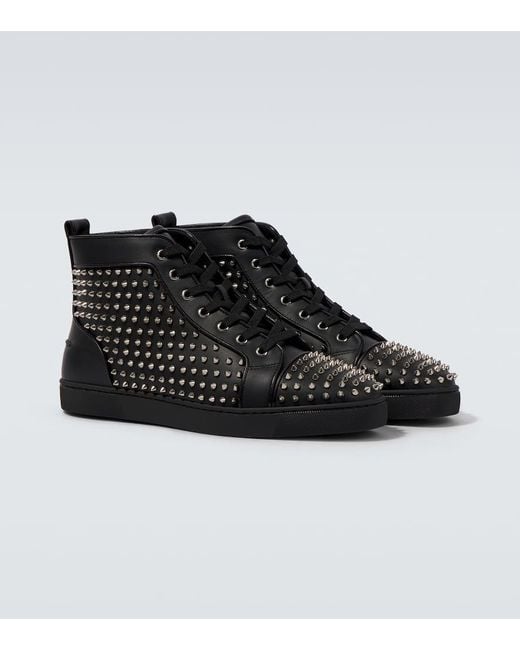 Christian Louboutin Black Louis Spikes Leather Sneakers for men