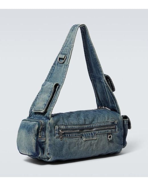 Balenciaga Messenger Bag Superbusy Sling Small aus Denim in Blue für Herren