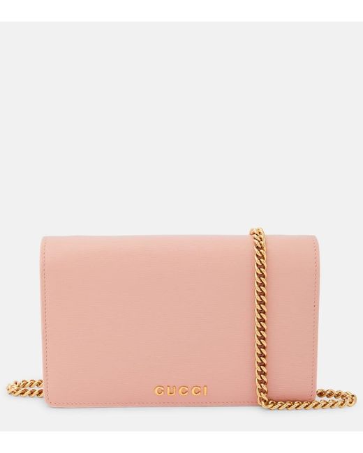 Gucci Pink Script Leather Wallet On Chain