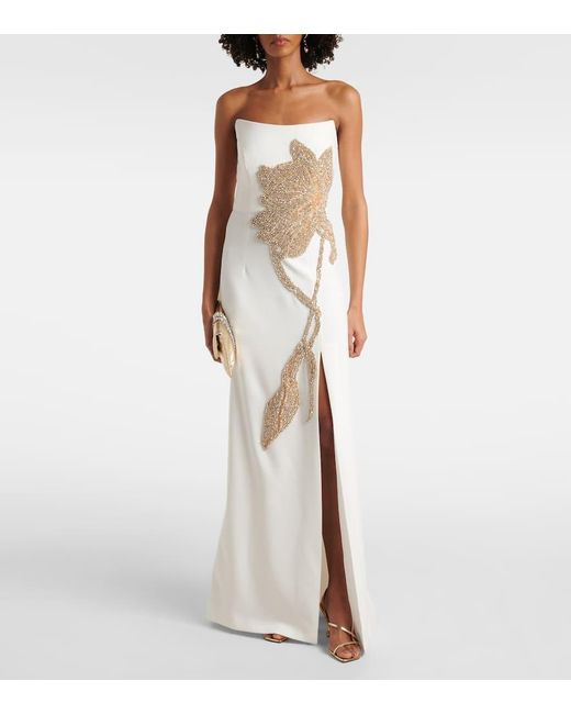 Costarellos White Robe Fara Aus Crepe Mit Kristallen