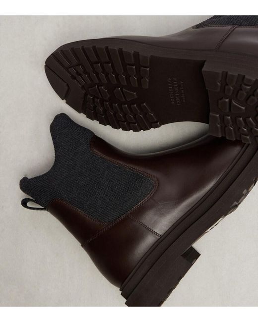 Brunello Cucinelli Black Leather Sock Boots