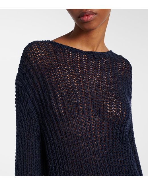 Khaite Blue Elowen Open-Knit Cotton-Blend Sweater