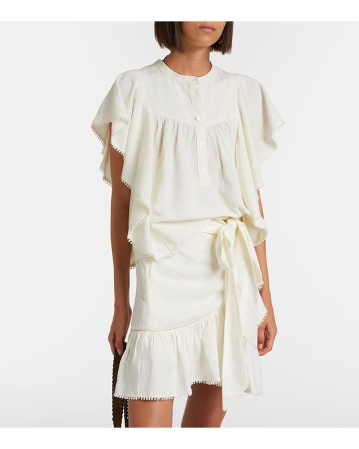 Isabel Marant White Marlie Ruffled Crochet-Trimmed Blouse